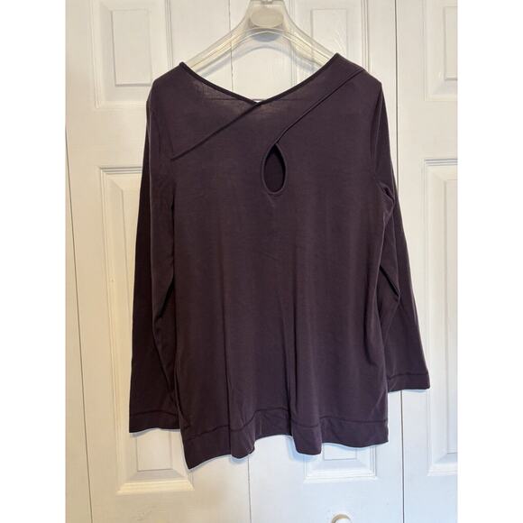 J Jill Womens Blouse Petite Medium Purple Back Keyhole Tunic Pockets Long Sleeve - Picture 3 of 6